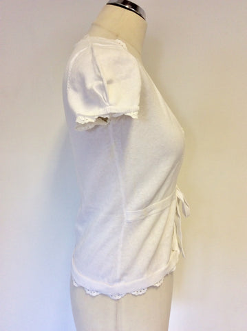 WHISTLES WHITE LACE TRIM CAP SLEEVE CARDIGAN SIZE 2 UK 8/10