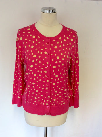 CABLE & GAUGE PINK & CREAM SPOT CARDIGAN SIZE S