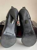 KAREN MILLEN BLACK LEATHER LACE UP & BUCKLE TRIM HEELED SHORT BOOTS SIZE 4/37