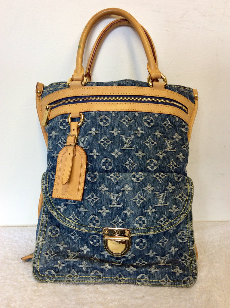 LOUIS VUITTON MONOGRAM BLUE DENIM SAC PLAT FLAT TOTE BAG LTD