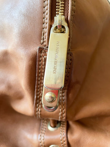 EMPORIO ARMANI TAN LARGE LEATHER TOTE BAG