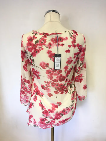BRAND NEW LAURA ASHLEY RASPBERRY & IVORY FLORAL PRINT 3/4 SLEEVE TOP SIZE 8