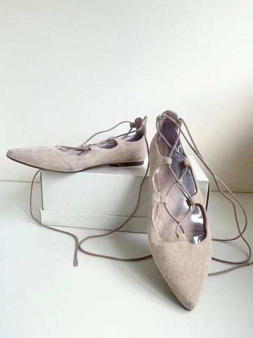 MINT VELVET BEIGE SUEDE LACE UP FLATS SIZE 5/38