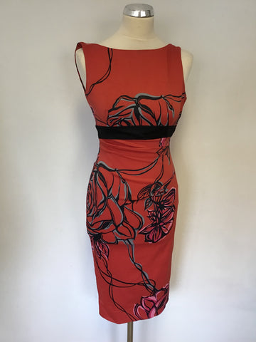 KAREN MILLEN RED FLORAL PRINT PENCIL DRESS SIZE 8