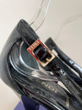 FENDI BLACK PATENT LEATHER PEEPTOE CUT OUT SIDE HEELS SIZE 4/37