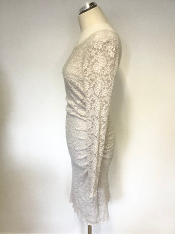 PHASE EIGHT IVORY LACE LONG SLEEVE STRETCH PENCIL DRESS SIZE 10