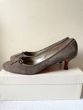 BODEN MINK SUEDE BOW TRIM HEELS SIZE 7.5/41