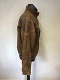 QUALITY BROWN ANTIQUE LOOK ZIP UP LEATHER JACKET SIZE L