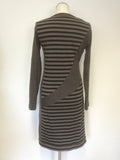 SANDWICH BLACK & BROWN STRIPED STRETCH JERSEY LONG SLEEVE DRESS SIZE L