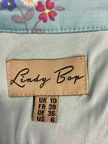 LINDY BOP IONIA AQUA GREEN FOREST ANIMAL PRINT DRESS SIZE 10