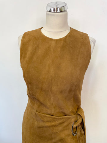 BRAND NEW WHISTLES ISLA TAN SUEDE BELTED WRAP ACROSS PENCIL DRESS SIZE 10