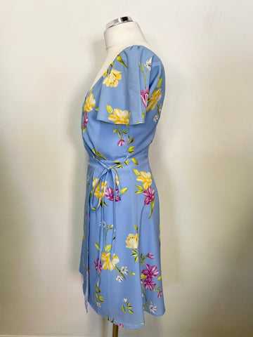 BRAND NEW FRENCH CONNECTION LIGHT BLUE FLORAL PRINT A LINE WRAP DRESS SIZE 8