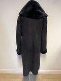 JAEGER BLACK FAUX SHEEPSKIN FAUX FUR LINED WIDE COLLARED COAT SIZE L