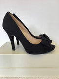 MONSOON BLACK SUEDE PEEPTOE BOW TRIM HEELS SIZE 4/37
