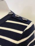 BRAND NEW JAEGER NAVY BLUE & WHITE STRIPE LONG SLEEVE KNIT DRESS SIZE S