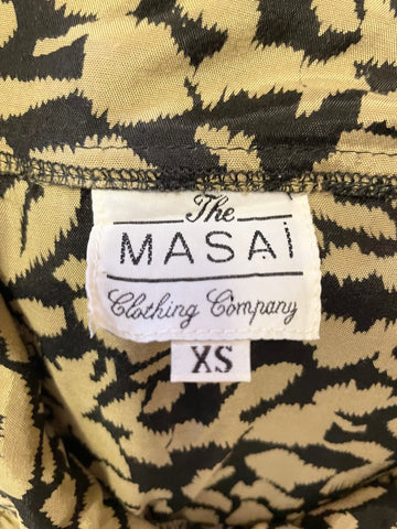 THE MASAI CLOTHING COMPANY BLACK & CAMEL PRINT SLEEVELESS DRESS SIZE XS