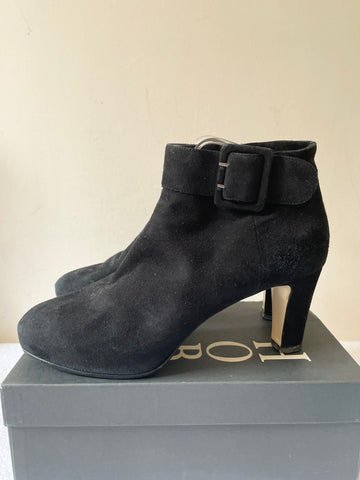 HOBBS BLACK SUEDE BUCKLE TRIM HEELED ANKLE BOOTS SIZE 8/42