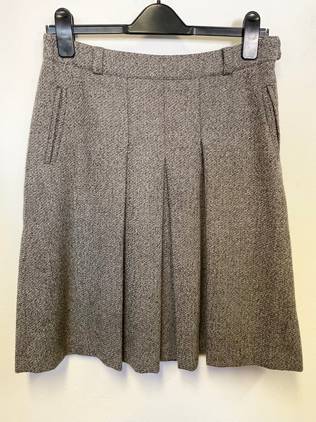 BRORA 100% WOOL BROWN HERRINGBONE TWEED A-LINE SKIRT SIZE 10