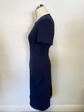 WHISTLES NAVY BLUE SHORT SLEEVE ASYMETRIC TRIMS OCCASION DRESS SIZE 10