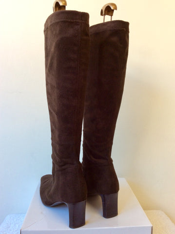 GABOR BROWN FAUX SUEDE PULL ON KNEE LENGTH BOOTS SIZE 7/40