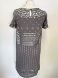 WHISTLES GREY BEADED & SEQUINNED SHORT SLEEVED SHIFT DRESS SIZE 8