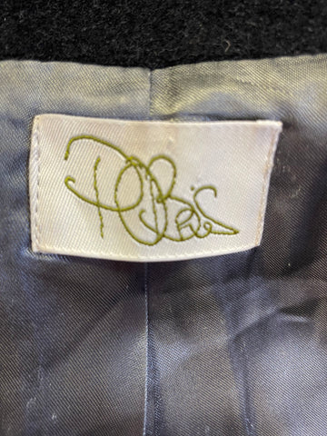 PETER O BRIEN CHARCOAL WOOL & CASHMERE FRILLED TIER TRIM FITTED SINEAD COAT SIZE 10