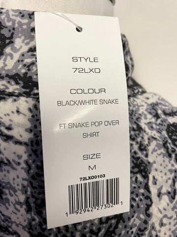BRAND NEW FRENCH CONNECTION BLACK & GREY SNAKESKIN PRINT POP OVER BLOUSE SIZE