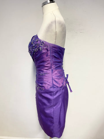 MARK LESLEY PURPLE BEAD & SEQUIN EMBELLISHED STRAPLESS COCKTAIL DRESS SIZE 10