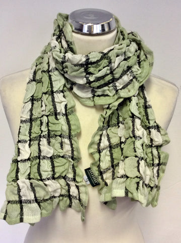 HOBBS LIGHT GREEN,WHITE & BLACK CHECK WOOL & SILK SCARF