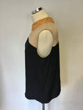 HOBBS BLACK & APRICOT SILK COLLARED SLEEVELESS TOP SIZE 12