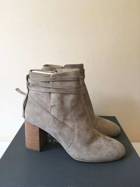 BRAND NEW MINT VELVET ISLA TAUPE SUEDE TIE TRIM HEELED ANKLE BOOT SIZE 6/39