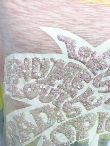 BRAND NEW OUI PASTEL MULTI COLOURED STRIPE SEQUINNED TRIM LONG SLEEVE TOP SIZE 16