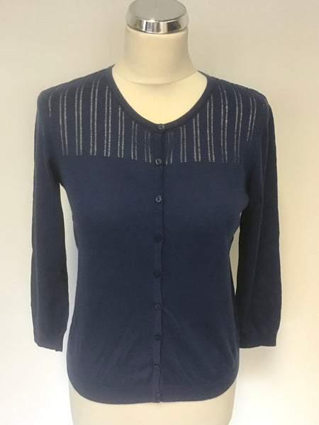 HOBBS BLUE COTTON & WOOL BLEND 3/4 SLEEVE COTTON & WOOL BLEND CARDIGAN SIZE S