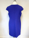 JACQUES VERT BLUE & BLACK POLKA DOT SWEETHEART NECKLINE PENCIL DRESS SIZE 18