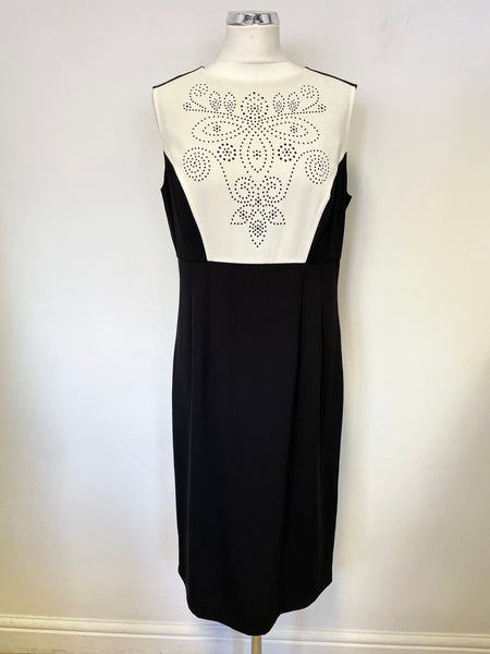HOBBS BLACK & IVORY BODICE PANEL SLEEVELESS PENCIL DRESS SIZE 14