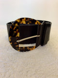 HOBBS BLACK LEATHER & BROWN TORTOISE BUCKLE FASTEN BELT SIZE S