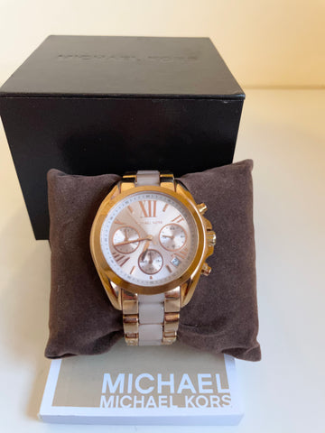 Michael Kors Bradshaw Ladies Chronograph Watch with Rose Gold Bracelet
