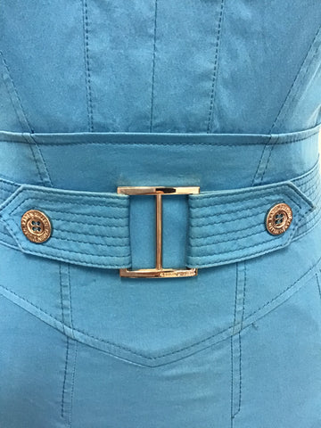 KAREN MILLEN TURQUOISE COTTON BLEND SLEEVELESS DRESS SIZE 10