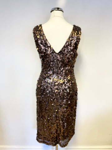 PHASE EIGHT BRONZE SEQUINNED SLEEVELESS COCKTAIL DRESS SIZE 10