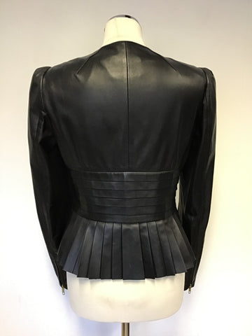 CAVALLI CLASS BLACK SOFT LEATHER PLEATED JACKET WITH GOLD SNAKE CLASP SIZE 10