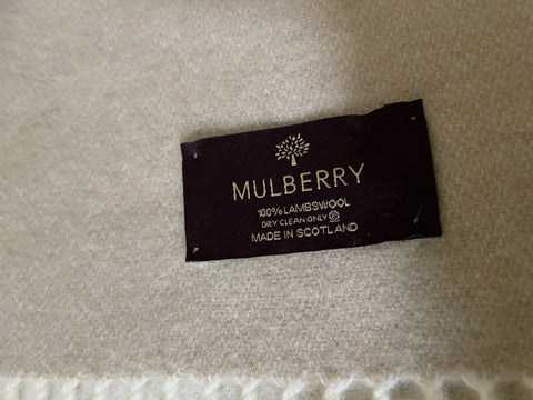 BRAND NEW IN BOX MULBERRY CREAM & BEIGE REVERSIBLE 100% LAMBSWOOL FRINGED SCARF