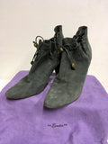 LULU GUINNESS GREY SUEDE DRAWSTRING TIE ANKLE BOOTS SIZE 6/39