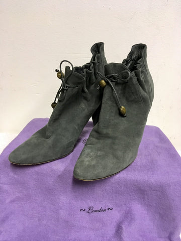 LULU GUINNESS GREY SUEDE DRAWSTRING TIE ANKLE BOOTS SIZE 6/39