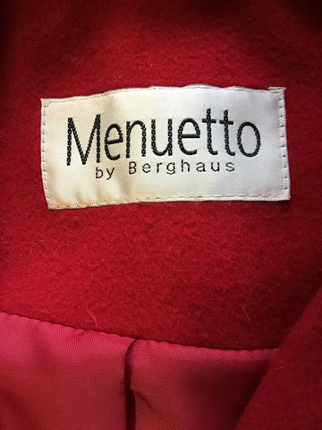 MENUETTO BY BERGHAUS RED WOOL & CASHMERE BLEND COAT SIZE 12