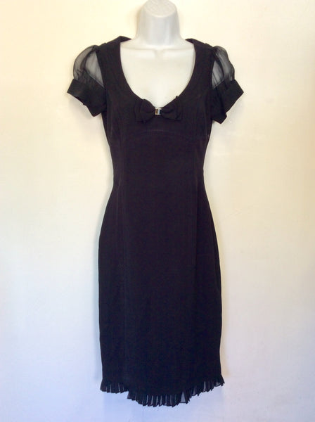 KAREN MILLEN BLACK SHEER SILK TRIM PENCIL DRESS SIZE 8