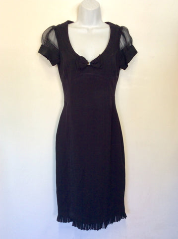 KAREN MILLEN BLACK SHEER SILK TRIM PENCIL DRESS SIZE 8