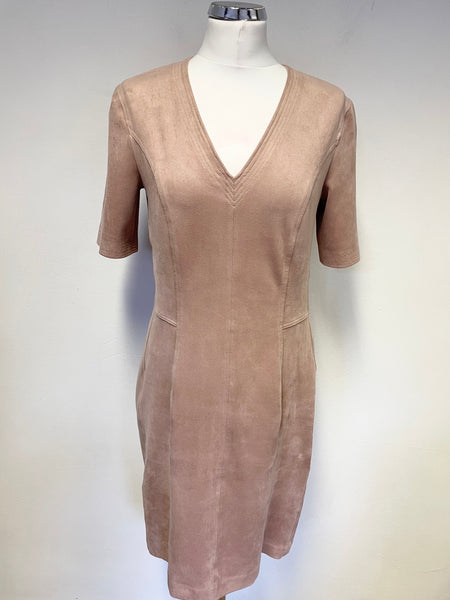 MARCCAIN NUDE PINK FAUX SUEDE SHORT SLEEVE PENCIL DRESS SIZE 4 UK 14