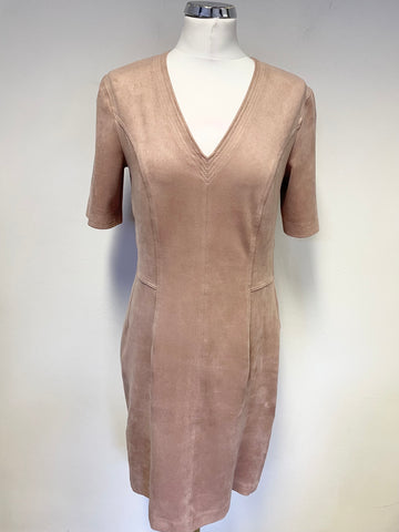 MARCCAIN NUDE PINK FAUX SUEDE SHORT SLEEVE PENCIL DRESS SIZE 4 UK 14