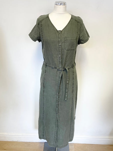 BRAND NEW SEASALT SANDING CONIFER GREEN SHORT SLEEVE LINEN TIE BELT DRESS SIZE 8/10