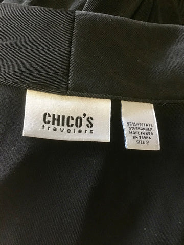 CHICO’S TRAVELERS BLACK STRETCH JACKET & TROUSER LEISURE SUIT SIZE 2 / M